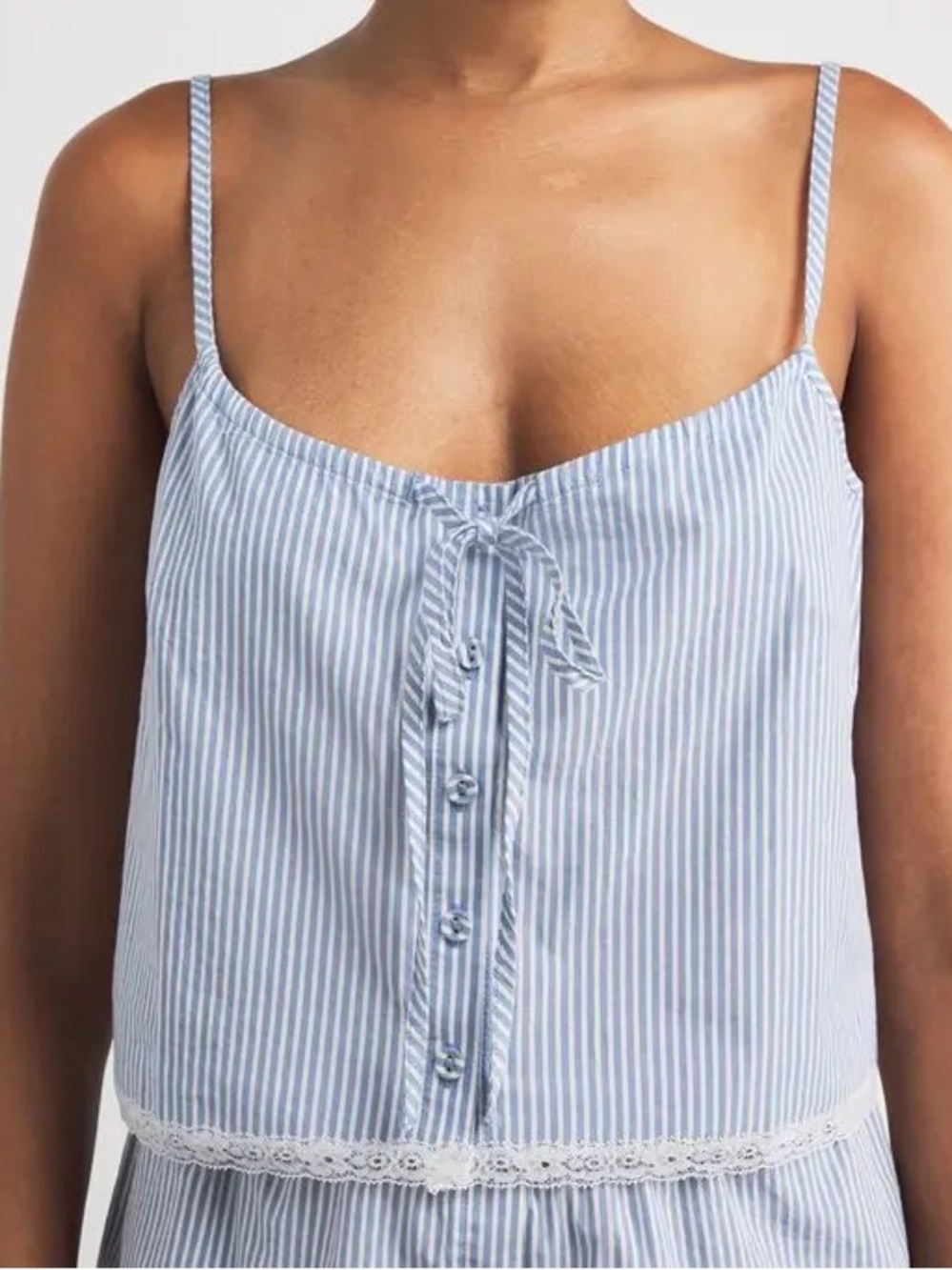 Skims Poplin XL Striped Blue Tie-Front Cami Tank Top - Women